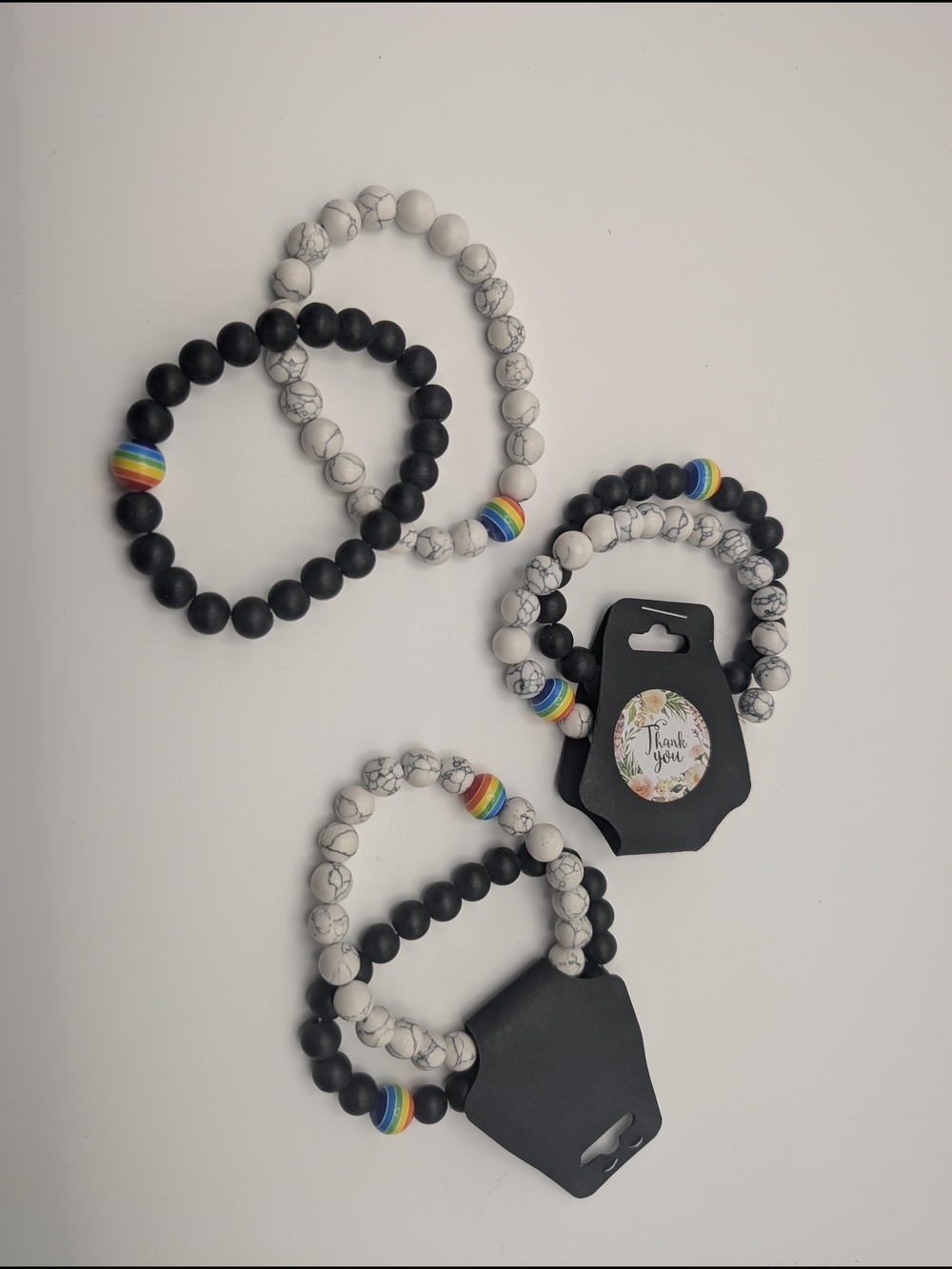 Lot Of 6 Beaded Bracelet Stack Of Pride Rainbow Bracelets New Black White, LGBT